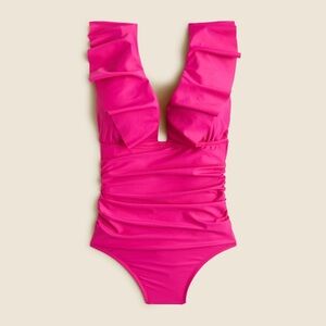 J.Crew Women’s Ruched Ruffle One-Piece Swimsuit BP222 Size 12 In Radiant Fuchsia